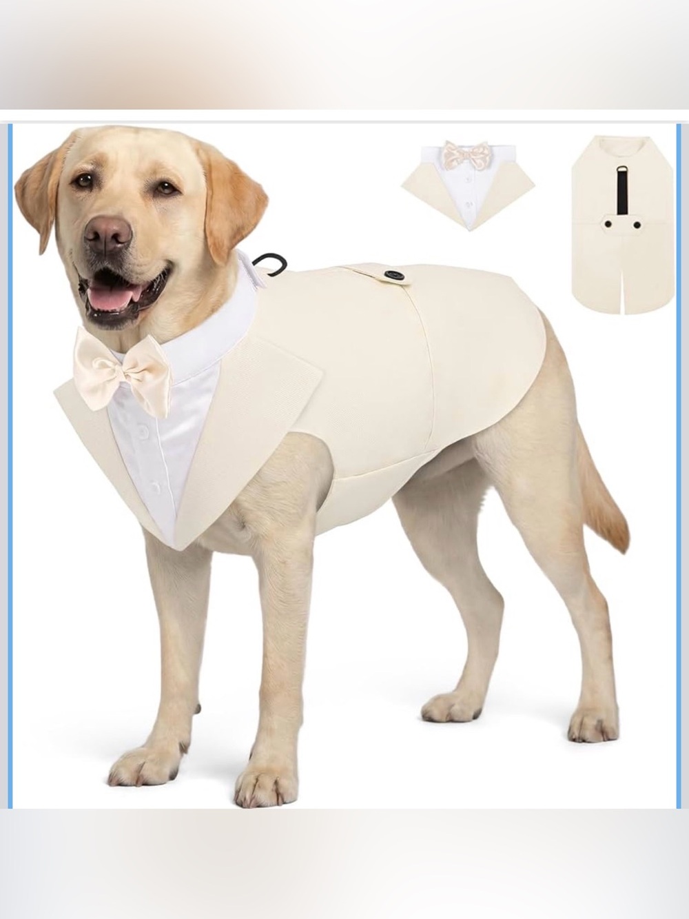 Elegant Cream Dog Tuxedo Vest with Bow Tie